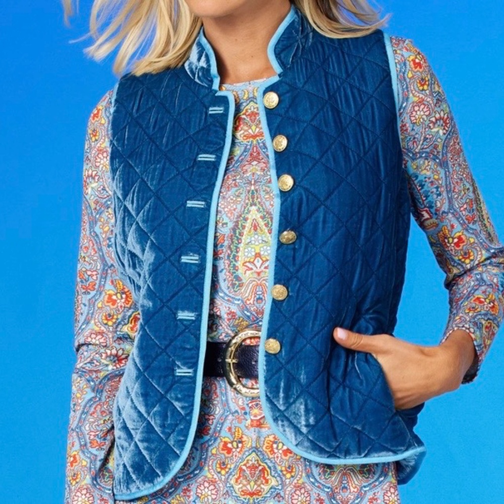 Nicoblu blue velvet vest - Picture 5 of 6